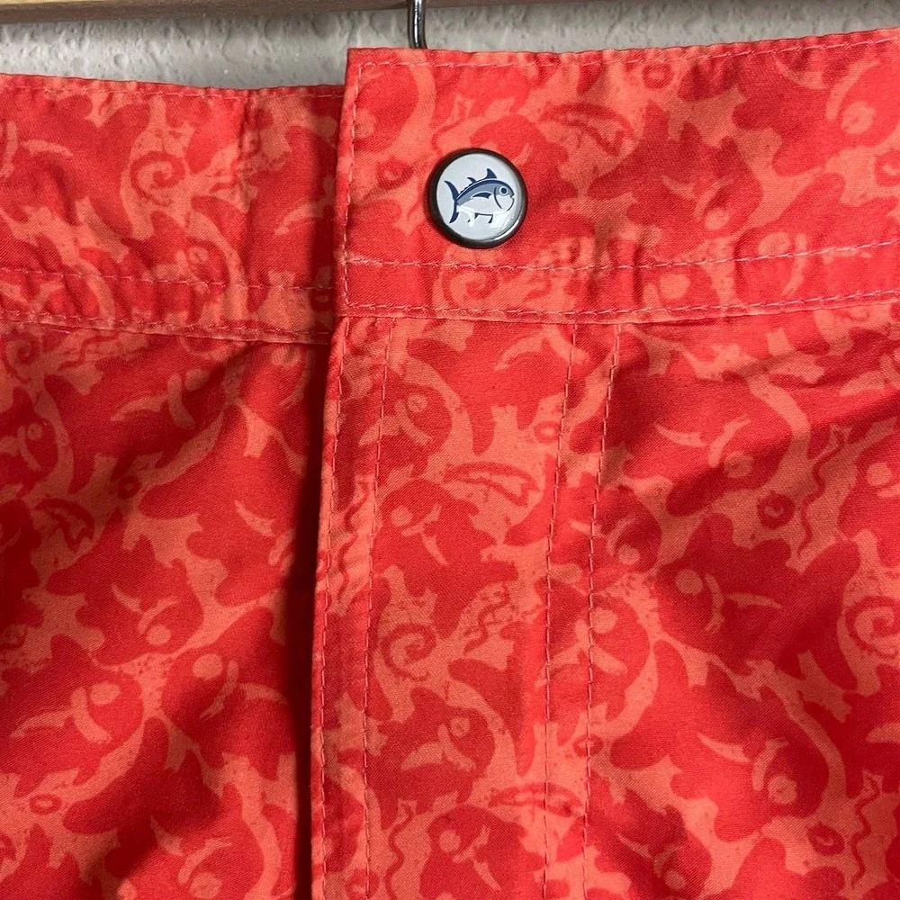 Southern Tide Island Batik Fish Swim Shorts Orange Men's M Water‎ Board Trunks